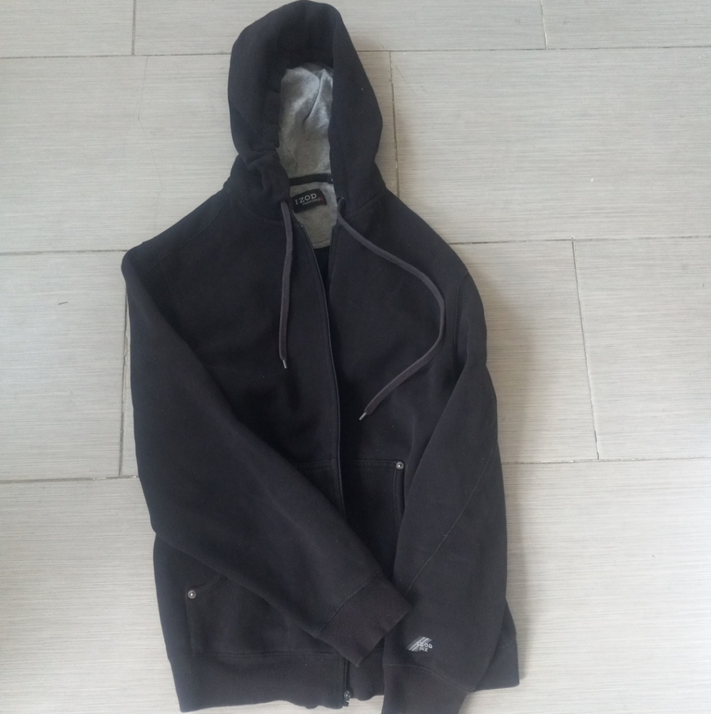 Izod Perform X Mens Zip Up Hoodie Size Small Black Grey Comfort Casual